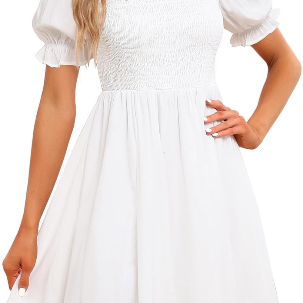 Elegant White Puff Sleeve Dress
